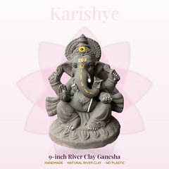 Karishye 9-inch river clay Ganesha idol for Ganesh Chaturthi 2026, front view