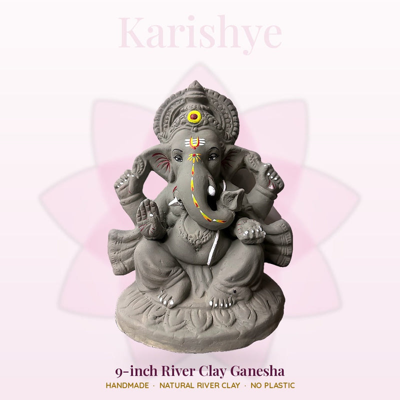 Karishye 9-inch river clay Ganesha idol for Ganesh Chaturthi 2026, front view