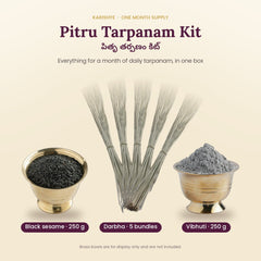 Pitru Tarpanam Kit for one month: black sesame 250 g, 5 bundles of darbha (kusha grass) and vibhuti 250 g