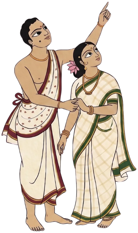 The groom pointing the bride to the Arundhati star