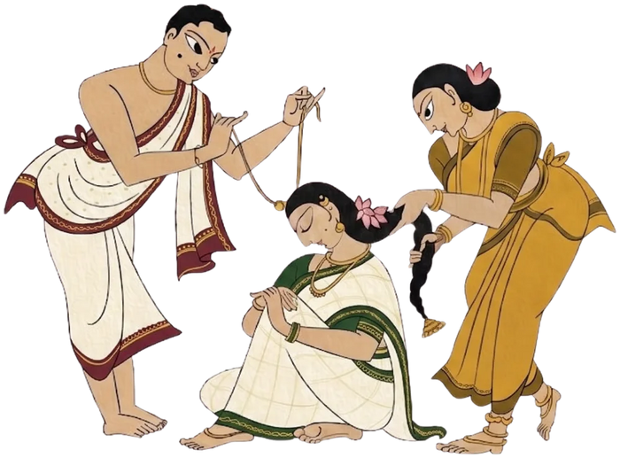 The groom tying the mangalasutram as the bride bows her head